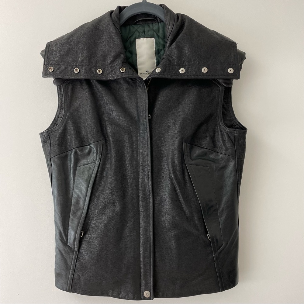 BLK DNM Black Leather Quilted-Lined Hooded Vest